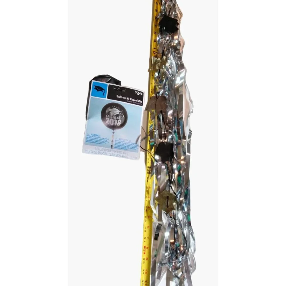 Graduation Balloon Tassel Black Silver 36 in Streamers Open house